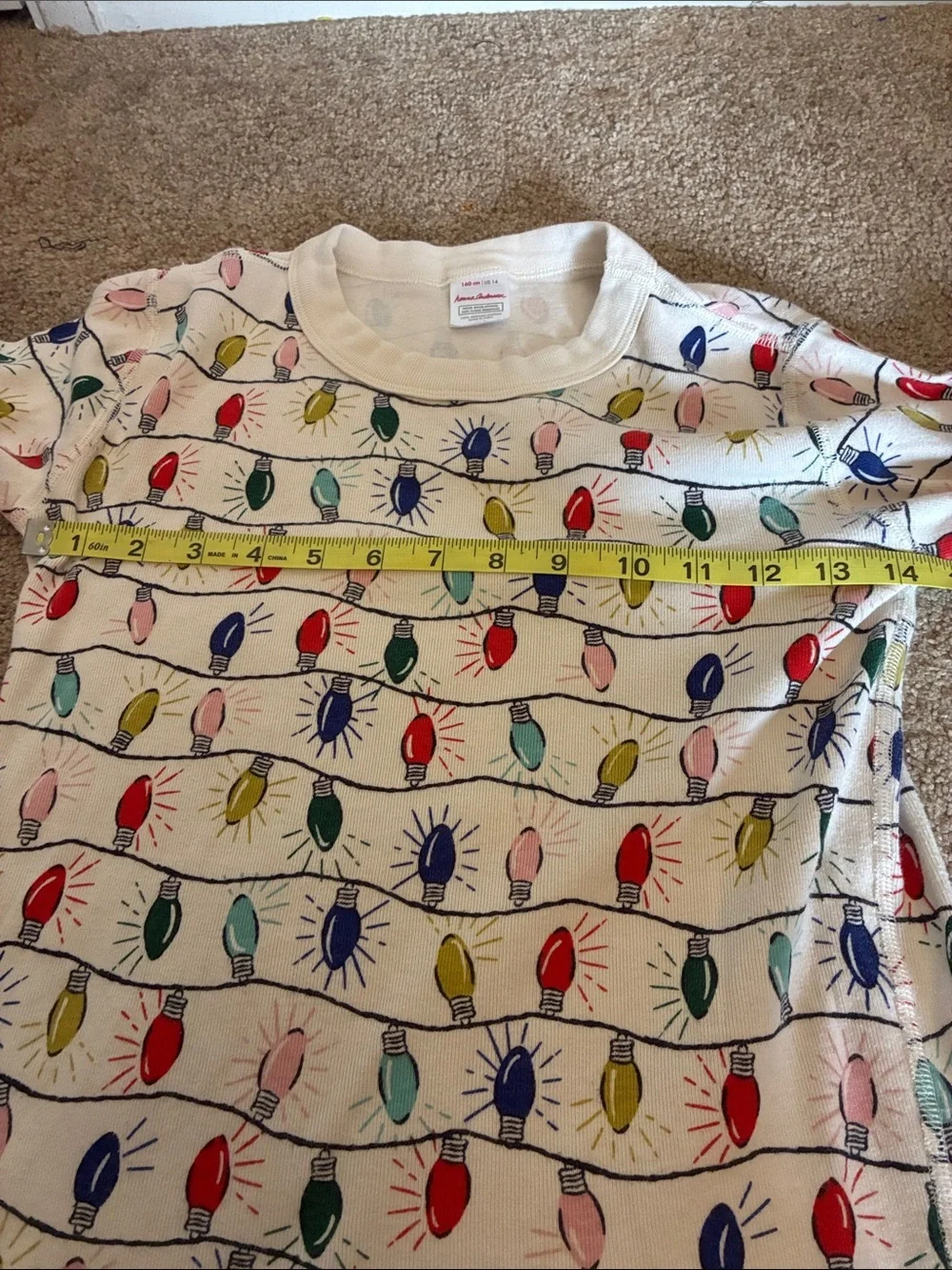 Kids Hanna Andersson White Holiday Light Print Pajama Set size 14